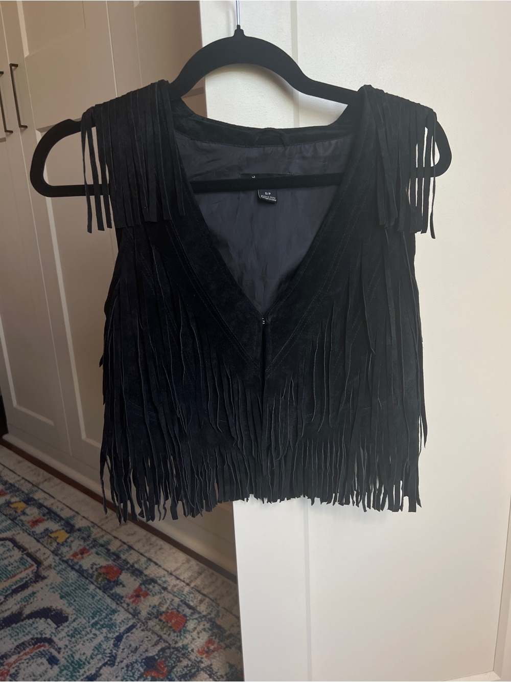 XXI Forever 21 Genuine Leather Black Fringe Cropped Western Festival Vest Small